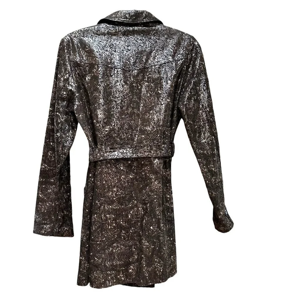 Alpaca Trench Coat Metallic Black Bronze Textured Belted Mob Wife Size‎ M